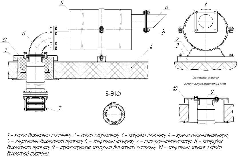 Чертеж системы выпуска ОГ для ДГУ 10-250 кВт
